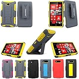 For Nokia Lumia 820 Cellularvilla™ 3pc 3rd Gen Hard and Soft Grey/Yellow Kickstand Case with Holster Clip (Only Fit Nokia Lumia 820) (Grey/Yellow)