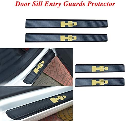 Car Door Sill Protector Scuff Plate Stickers with H3 logo, door sill plate protector film for car, Universal Door sill entry guard protector stickers, door sill protector film for Hummer series Gold