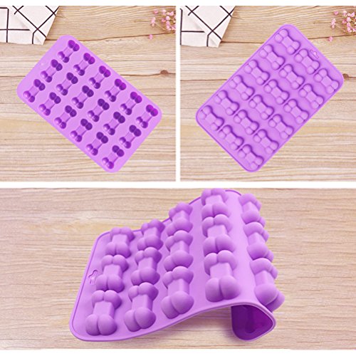 Korlon 3 Pack Silicone Molds for Dog Treats, Dog Paw and Bone Trays for Baking Biscuit, Chocolate, Candy, Set of 3 (Pink & Purple)