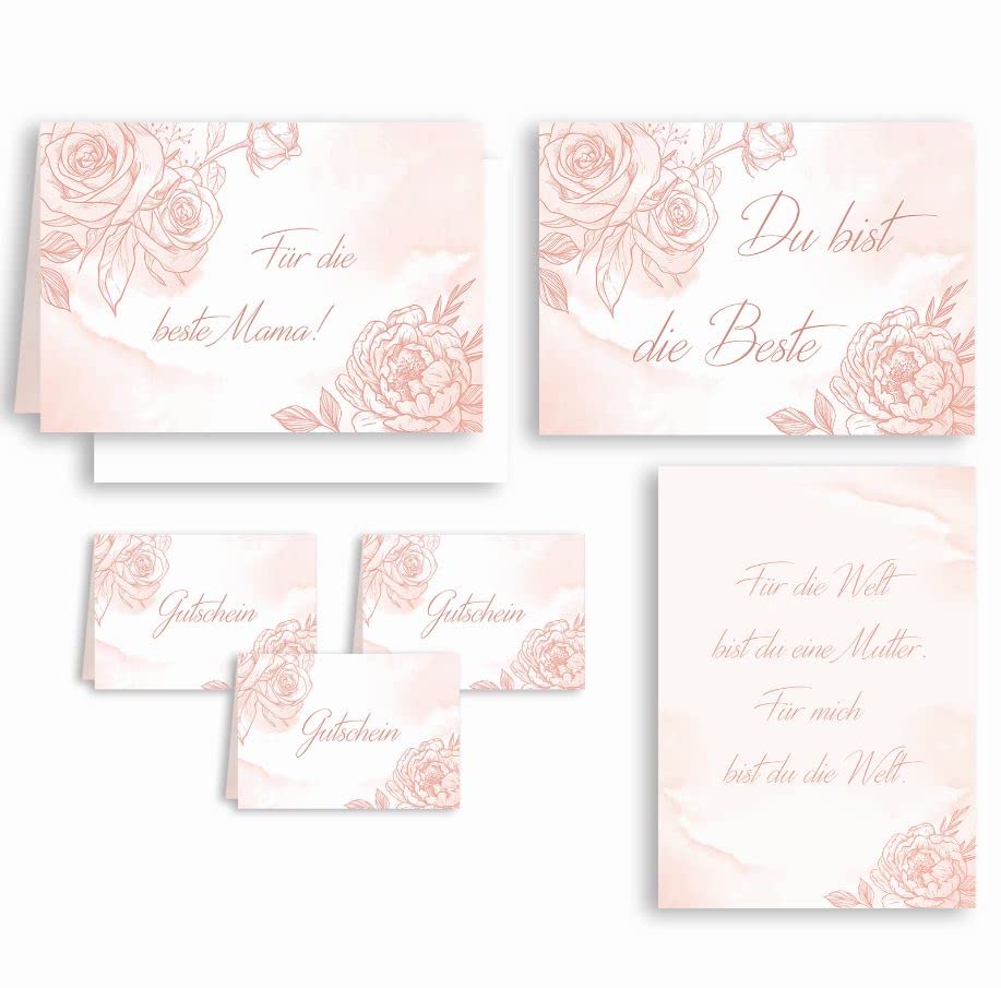 Mum Gift Greeting Card 7-Piece Set Greeting Card Folding Card with Envelope Voucher Bottle Sticker Flower Sticker Delicate Pastel Aqarell Alles Gute Alles Liebe Mother's Day Mum