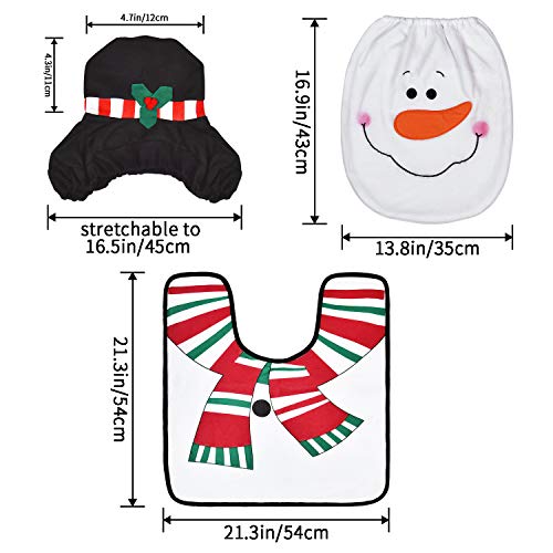 Sunm Boutique 3-Piece Christmas Snowman Toilet Seat Cover Toilet Tank Cover and Rug Snowman Bathroom Sets for Christmas Decorations - Thumbnail 4