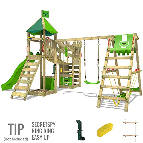 FATMOOSE Spielturm DazzyDuke Duo XXL Ritterburg Klettergerüst mit Surfanbau, Schaukeln, Rutsche und Wackelbrücke – Bild 4