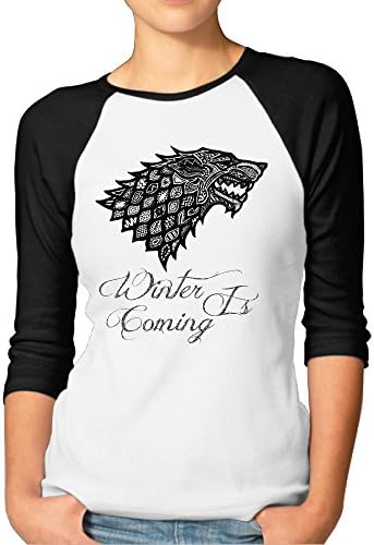 Game Of Thrones Winter Is Coming Womens Crew Neck 3/4 Sleeve Baseball Raglan Tee Shirts Black