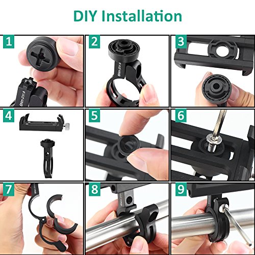 Bike Phone Mount, Bovon 360°Rotation Aluminum Alloy Bicycle Phone Holder, Universal Motorcycle Handlebar Rack Fits iPhone X, 8/8 Plus, 7, 6/6s Plus, Galaxy S9/S9 Plus, S8/S8 Plus, 3.5"-6.2'' (Black)
