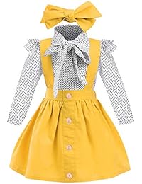 YOUNGER TREE 1-4 T Little Baby Girl Outfits Long Sleeve Shirt Overall Skirt Headband Set School Uniform Dress for Toddler