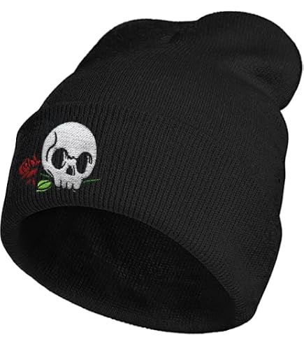 Goth Crescent Moon Embroidery Beanie Hat for Men Women Winter Warm