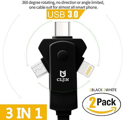 CLJIN USB Charging Cable 3in1 for Apple iphone 5 5C 5S 6 6S 6 Plus 6S Plus 7 7plus 8 8plus X Android Type-C USB 3.0 phone device 1M 2PCS