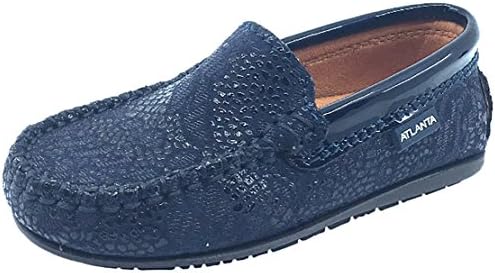Atlanta Mocassin Girl's & Boy's Pebble Printed Leather with Patent Trim Slip On Moccasin Loafer Shoe