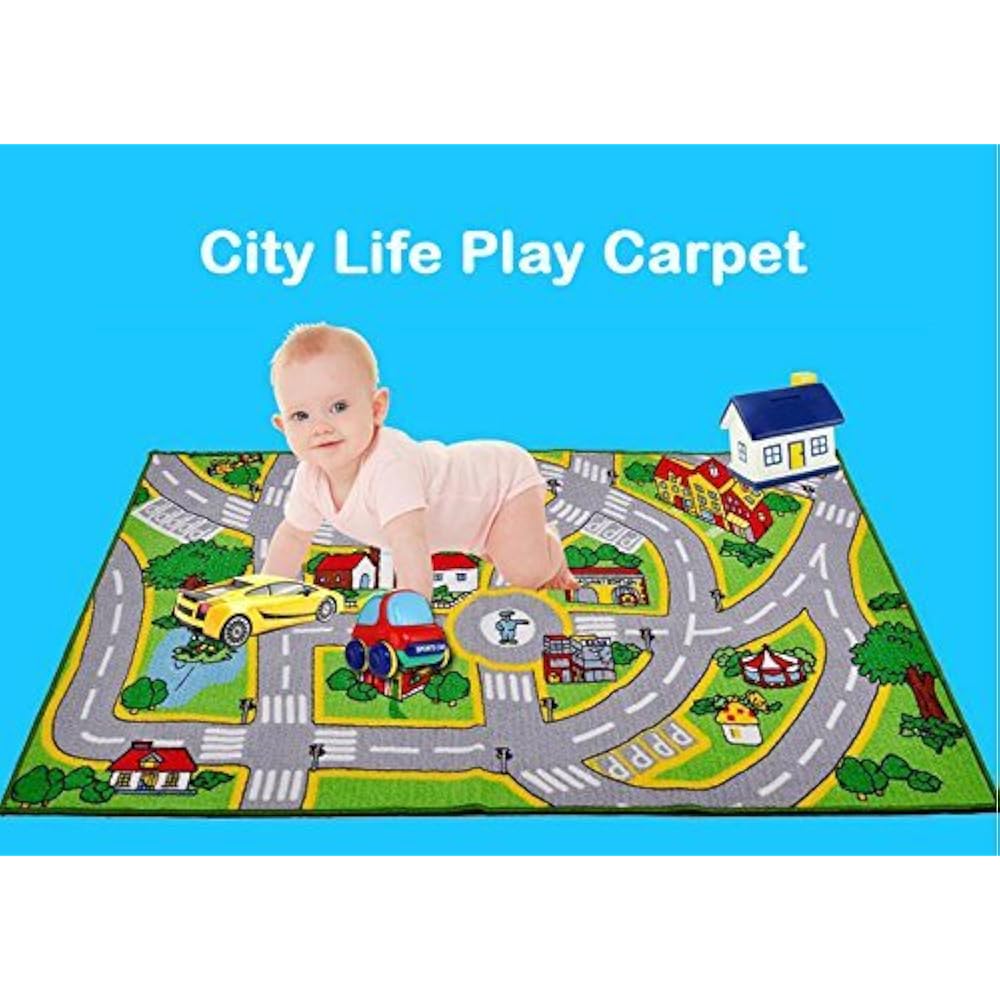 Kids' Rug With Roads Play Mat City Street Map Children Learning Carpet