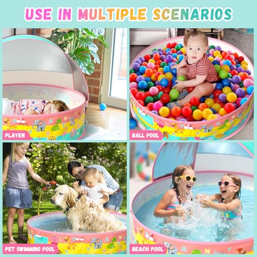 Kiddle Baby Pool with Canopy, Pop-Up Above Ground Pool, Foldable Infant Wading Pool for Toddlers 1-3, Baby Beach Tent, Portable Water Play Sum Toys for Child