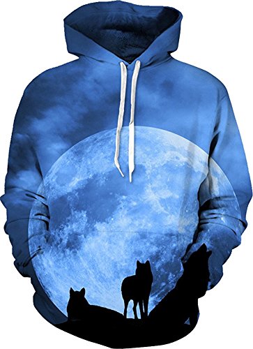BeautifulTimes Unisex Realistic 3D Wild Animals Printed Pullover Hoodie Hooded Sweatshirt, Wolf, Large
