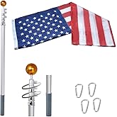 Vedouci 20FT Telescoping Flag Pole Kit, Tangle Free Flagpole Kit American Flag Pole Aluminum Flag Pole with 3x5 Embroidered Stars USA Flag, Gold Ball Top for Outdoor Commercial or Residential
