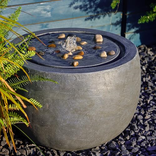 Tankana Garden Water Fountain Outdoor Bubbler Water Feature Indoor with Lights & Pump and Pebbles Waterfall Fountains Concrete Effect for Patio Deck Yard Home Decor Gray, 18 "L x 18" W x 11.5" H