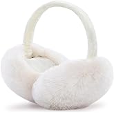 GNEGNI Women Winter Fluffy Ear Muffs, Foldable Windproof Earmuffs Adjustable Outdoor Earmuff Unisex Soft Faux Fur Ear Covers