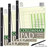 Norcom Columnar Pad, 6 Columns, Designed in the USA, 11 x 8.5 Inches, 50 Sheets Per Pad (76706-10) Pack of 3 plus 1 Ultra Smooth Pen by JustWritin