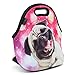 ICOLOR Happy Pug Insulated Neoprene Lunch Bag, Waterproof Food Storage Carrying Case, Boys Girls School Office Work Lunch Tote Bag Cooler, Kids Adults Travel Outdoor Picnic Food Container(HST-LB-054)