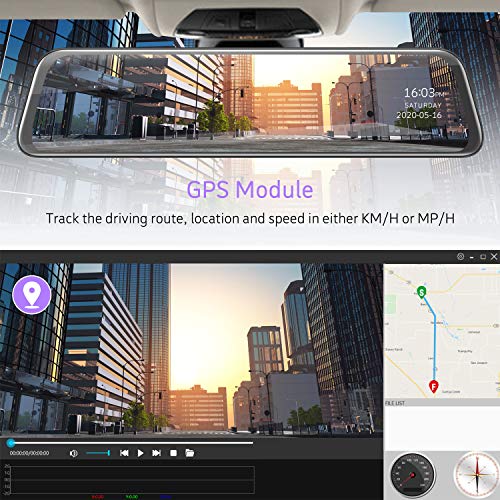 TOGUARD 11" 2.5K Mirror Dash Cam for Cars GPS Voice Control Rear View Camera Touch Screen Front