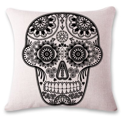 Cotton Linen Decorative Throw Pillow Cover Cushion head 18X18 Inch (Skull)