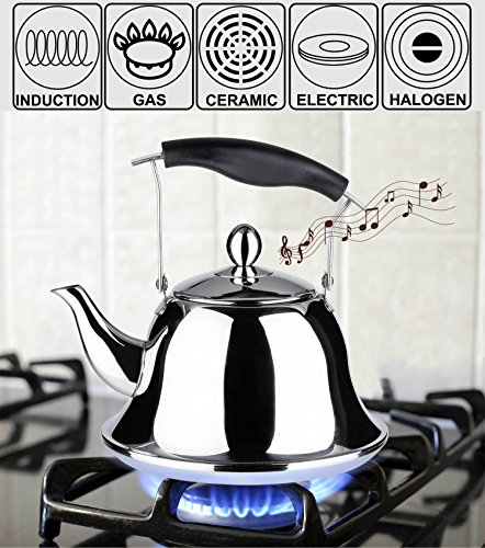 Onlycooker Whistling Tea Kettle Stainless Steel Stovetop Teakettle Sturdy Teapot for Tea Coffee Fast Boiling with Infuser Silver Mirror Finish 2 Liter/2.1 Quart - Thumbnail 5