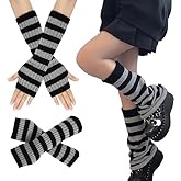 WODECASA Knitted Flared Y2K Leg Warmers for Women, Striped Arm Warmers Streetwear Retro Stretchy Dance Accessories