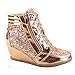 Forever Link Women's Fashion Glitter High Top Lace Up Wedge Sneaker Shoes,Rose Gold,9