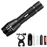 LED Tactical Flashlight 1000 Lumens XML T6 LED Portable Zoomable Outdoor Torch- Rechargeable 18650 Battery and Charger Included + Bicycle Flashlight Holder Mount by BENERAY
