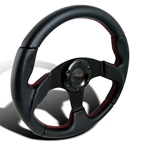 Spec-D Tuning SW-106RS 320MM Black Leather Red Stitch Sport Racing Steering Wheel