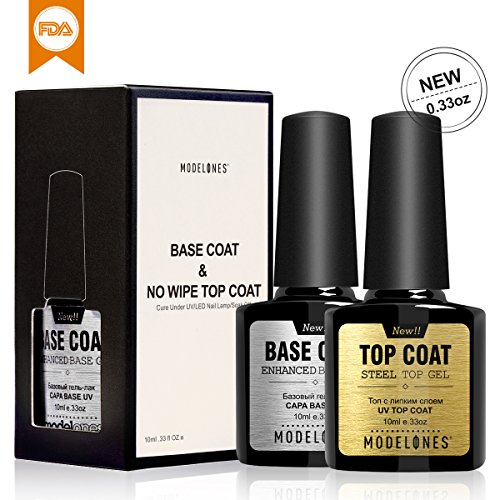 Modelones Gel Top and Base Coat, Gel Nail Polish No Wipe Top Coat Base Coat Set, 2x10ml Soak Off Upgraded Formula Long…