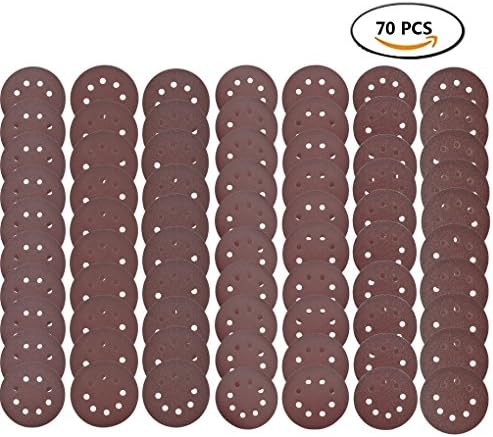 70 PCS 5 Inch Discs Sandpaper - YSLF 8 Holes Sanding Disc Hook and Loop 40 60 80 120 180 240 320 Grit Sandpaper Assortment for Random Orbital Sander (10 PCS for Each Grit)