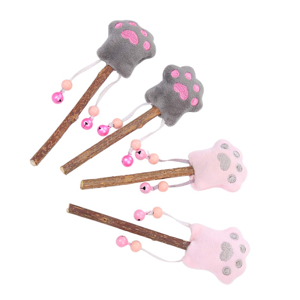 Natural Silvervine Sticks- 4Pcs Cat Teaser Wand With Bell, Cat Chew Sticks Teeth Molar Chew Toys For Cat Kitten Kitty (Grey, Pink)