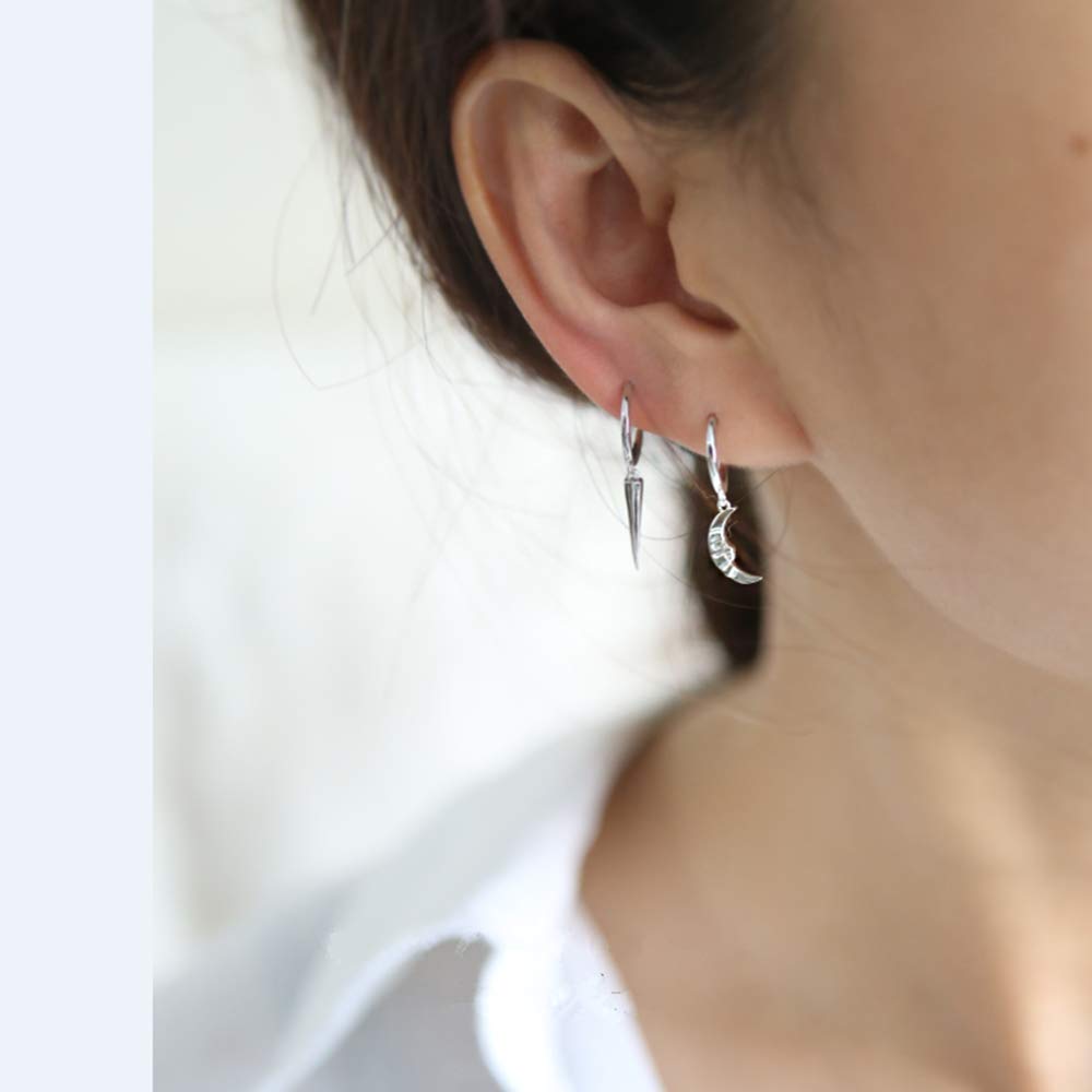 Minimalist Spike Dangle Drop Hoop Earrings for Women Girls 925 Sterling Silver Charms Hoops Cuff Cartilage Stud Tragus Helix Wrap Geometric Hypoallergenic Fashion Personalized Punk