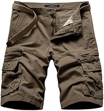 P2U Mens Classic Multi-Pocket Solid Casual Twill Cargo Shorts Coffe 36