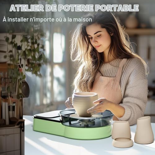 Innofans Electric Pottery Tower Light Green - Complete Pottery Kit for Adults with 1kg Clay 0-200 RPM Adjustable Professional Silent Machine for Beginners Creative Gift