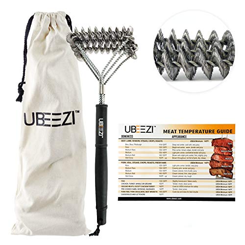 Heavy Duty Bristle Free BBQ Grill Brush - Safe On Gas, Charcoal, And Porcelain Grills - Barbecue Cleaning Scraper - Rust Proof Stainless Steel Design W/ Magnetic Temperature Guide & Canvas Storage Bag