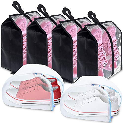 Plusmart Travel Shoe Bags,Transparent Nylon Shoe Washing Bags with Zipper for Men & Women, 6 Pack(4 Shoe Bags & 2 Shoe Washing Bags)