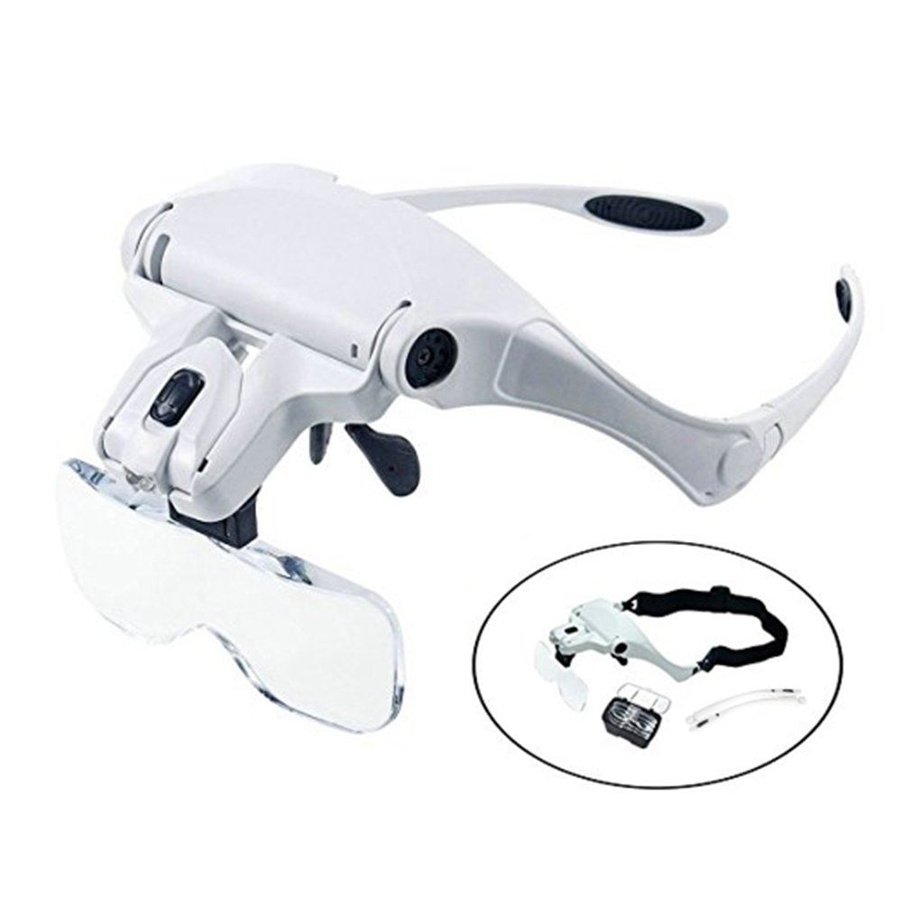 Led Head Magnifying Glasses Headset with Light Hands Free Headband Magnifier Lamp Loupe Visor for Eyelash Extension,Watch Repair,Jewelry,Crafts,Hobbies,1.0X/1.5X/2.0X/2.5X/3.5X