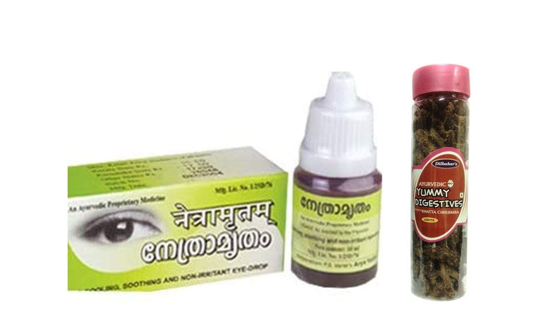 Kotakalaarya VadyaSaala Eye Drops 500ml, With Free Dilbahars Yummy Digestives Khatta Mitha Chhuhara 800gm