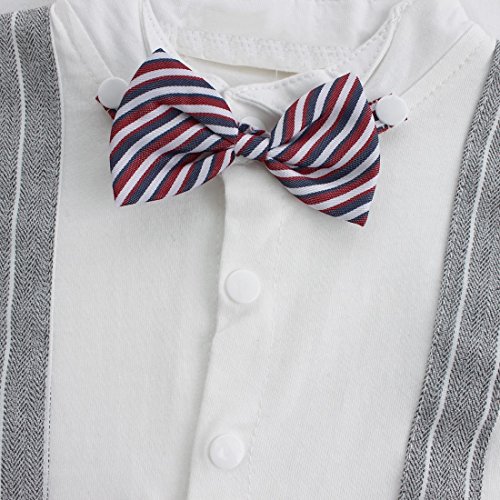 FEESHOW Baby Boys' Cotton Gentleman Romper Vest with Bowtie Outfit Set Gray 3-6 Months