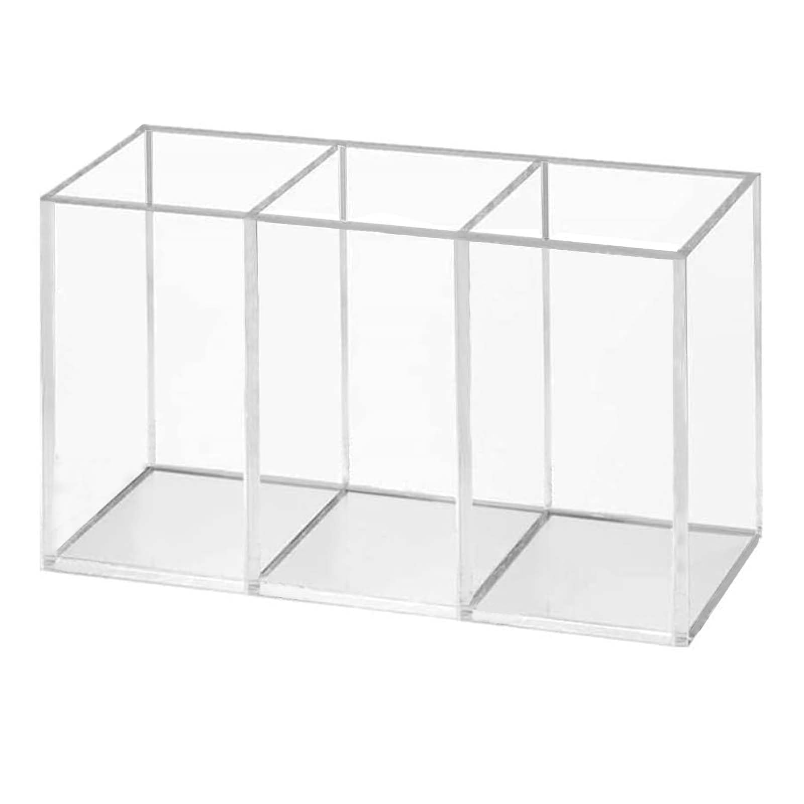 Clear Makeup Brush Organizer, Makeup Organiser Tray, Office Desk Stationery Storage Holder Makeups Box Units for Bathroom Drawers, 3 Slot Acrylic Cosmetic Brushes Storage Eyeliners Display Holder