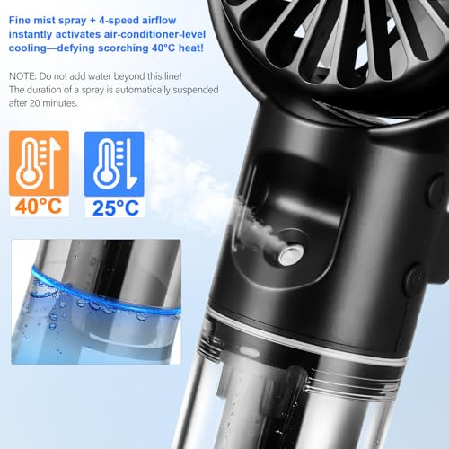 Starvortex Portable USB 4 Speed Rechargeable Misting Fan - Accessories for Outdoor, Office, Camping (Black)