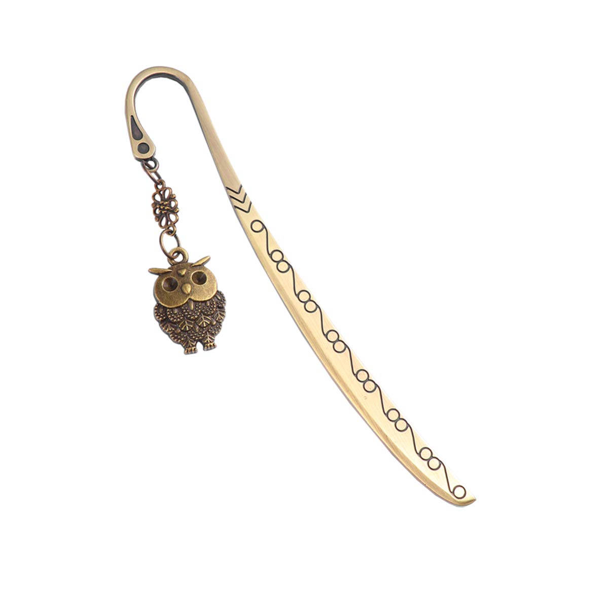 Anqitue Metal Bookmark with Animal Pendant Vintage Pattern Bookmark for Christmas (Owl Pendant)