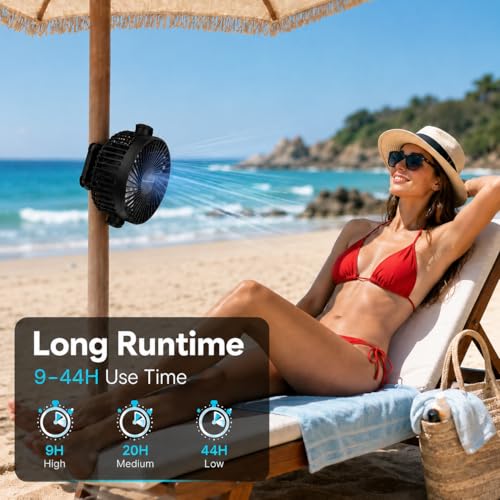 GOBRILLFUN 6 Inch 12000mAh Clip Fan Battery with Remote Control, USB Rechargeable with LED Lights, 3 Speed, Battery Fan with Timer