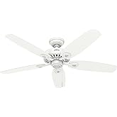 Hunter 52 inch Indoor Ceiling Fan No Light with Pull Chain - White Ceiling Fan without Light, Standard Mount, 5 Blades, For B