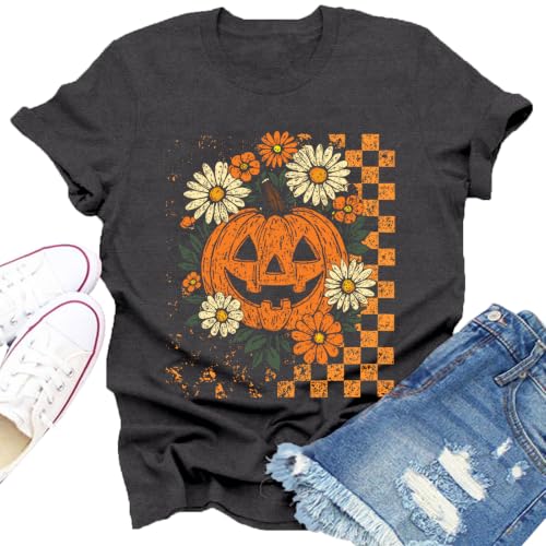 Dabon Halloween Shirts for Women Pumpkin Daisy Fall Spooky Season T-Shirt at Amazon