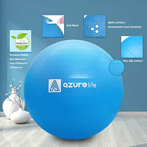 A AZURELIFE Professional Grade Exercise Ball, Anti-Burst&Non-Slip Stability Balance Ball with Quick Pump Included, Multiple Sizes&Colors, Perfect for Birthing, Yoga, Pilates, Desk Chairs&Therapy