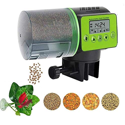 MQ Automatic Fish Feeder, Turtle Fish Food Dispenser Auto Timer with 1Pcs Betta Fish Spawning Leaf Hammock Smart Programmable Digital LCD Large Capacity for Christmas Vacation Aquarium Tank Feeder
