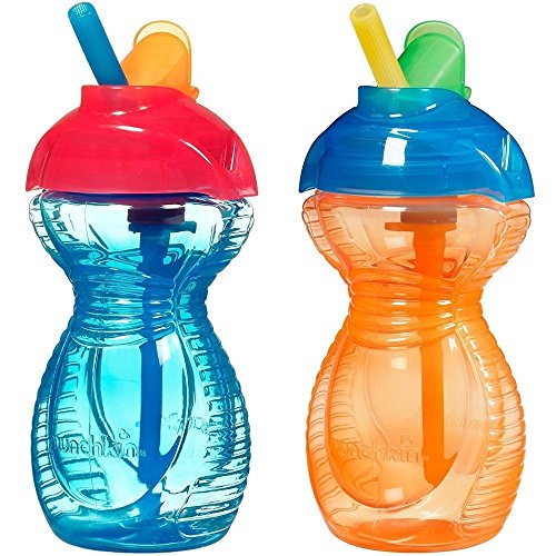 Munchkin Click Lock 2 Count Flip Straw Cup, 9 Ounce, Blue/Orange