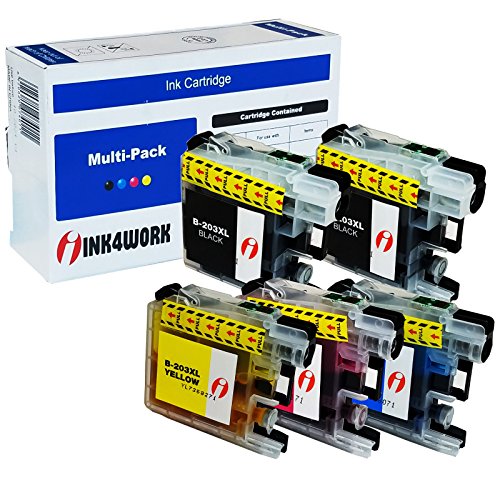 ink4work 5 Pack Replacement Ink Cartridge Combo For Brother LC203 XL LC203XL (2 Black, 1 Cyan, 1 Magenta, 1 Yellow) For MFC-J460DW MFC-J480DW MFC-J485DW MFC-J680DW MFC-J880DW MFC-J885DW