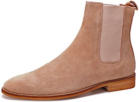 HKLA™ Chelsea Boots For Men Genuine Leather Suede Shoes, Stylish Italian Design For Formal and Casual Outfits, Soft and Comfortable Slip On Ankle Boots (10.5 US | EU 43-44, Classic Tan)