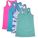 Semath Women's Stretchy Solid Color Essential Sleeveless Racerback Crop Tank Top,4 Pack/Acid Blue/Blue White/Light Blue/Rosered,Medium